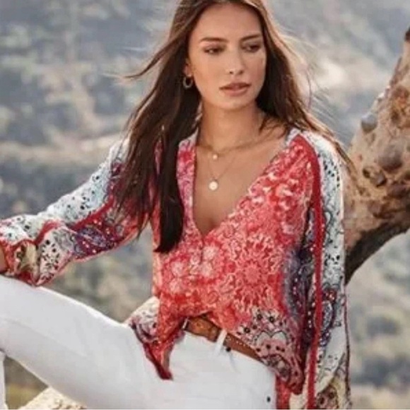 Johnny Was Ellen Button Up Floral Boho Silk Top Blouse Floral Women's Size XXS - Picture 5 of 8